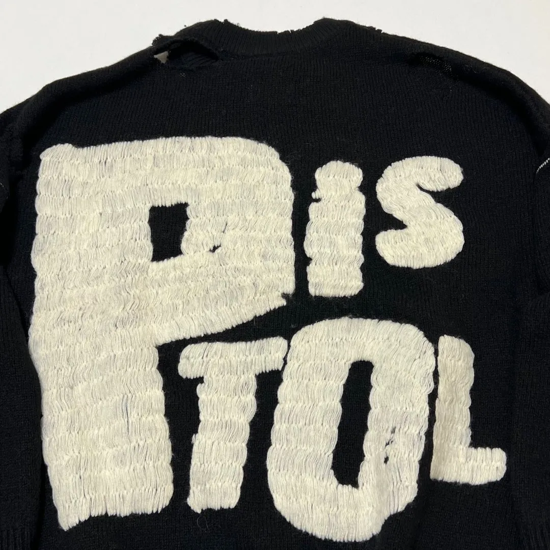 SAINT Mxxxxxx × Sex Pistols SP_CREW KNT/IAMA/BLK SEX PISTOLS band joint model destroyed hand-embroidered sweater, black S-XL, original 85% wool/15% polyester fiber blend, super complex front and rear panels, large-area hand-embroidery, hand-cut destruction treatment, custom-made correct joint main mark/wash mark